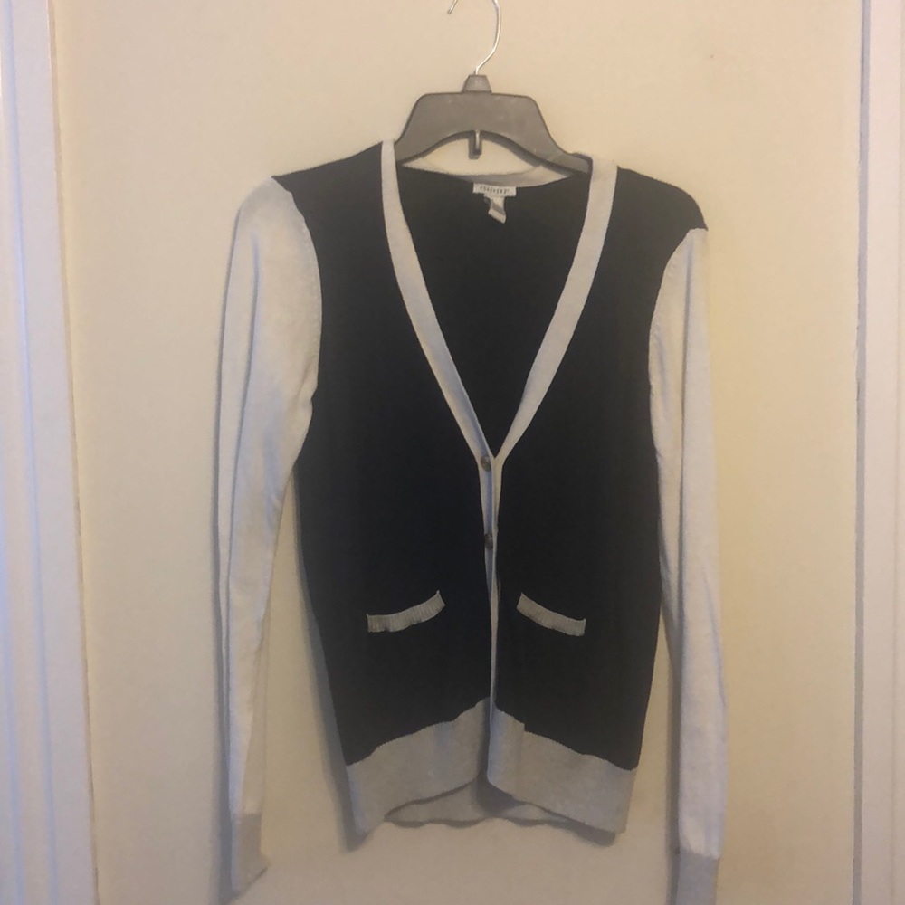navy & white cardigan